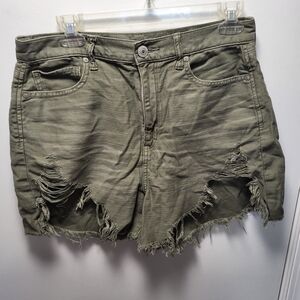 American Eagle Outfitters Olive Distressed Jean Shorts